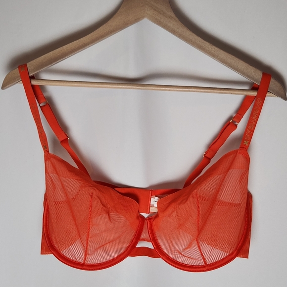 Women's Orange Mesh Bra 36 E Chantelle X - Picture 1 of 13